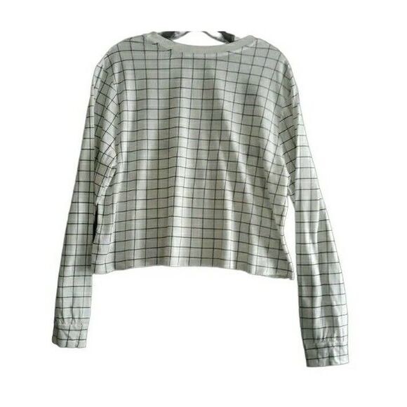 Carbon Copy Cropped Top Womens Large White Embroidered Cherries Black Stripes - Picture 2 of 8